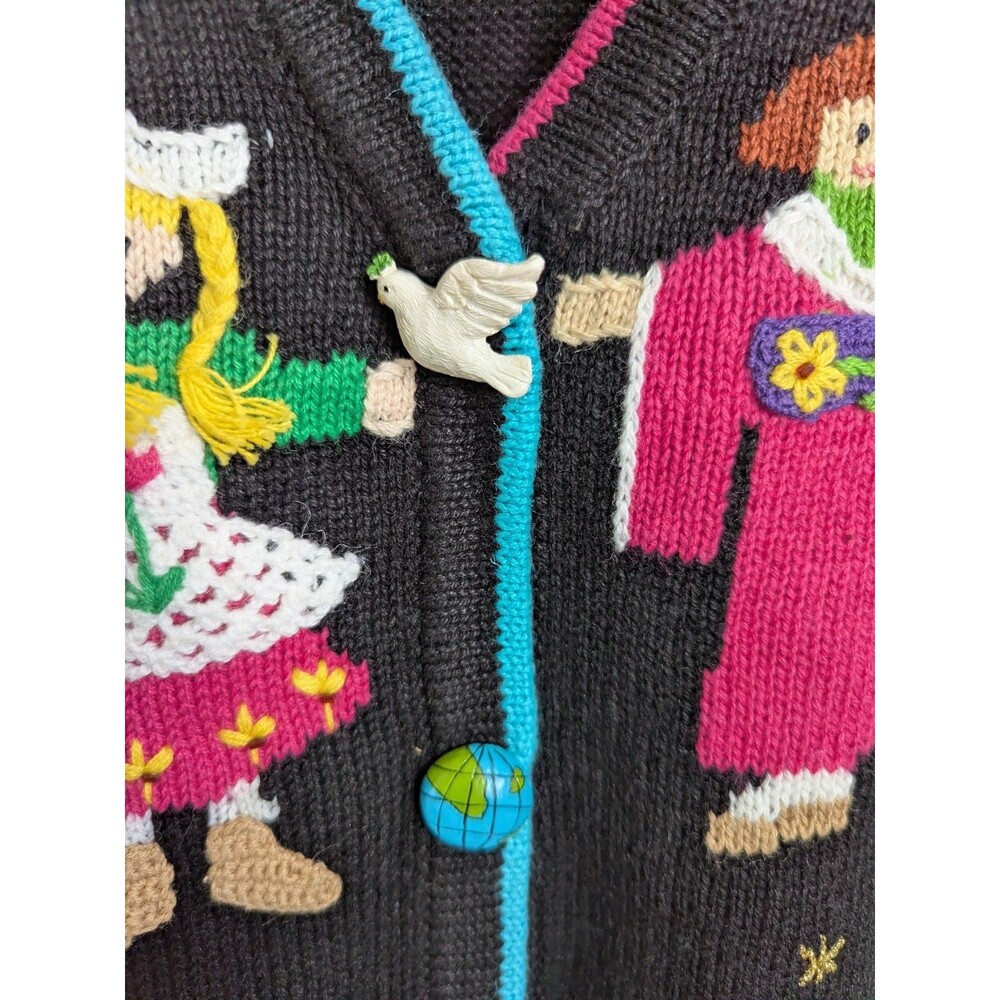 Storybook Knits 2X Cotton Teacher Cardigan Sweater Hands For World Peace NEW - Picture 7 of 11